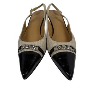 VINTAGE STUART WEITZMAN Caprice Virgin Linen Sling Back Heels, Beige, Size 9